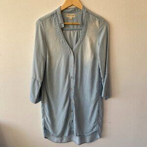 Cloth & Stone Shirt Dress Womens XS Blue Chambray Country Western Cowgirl